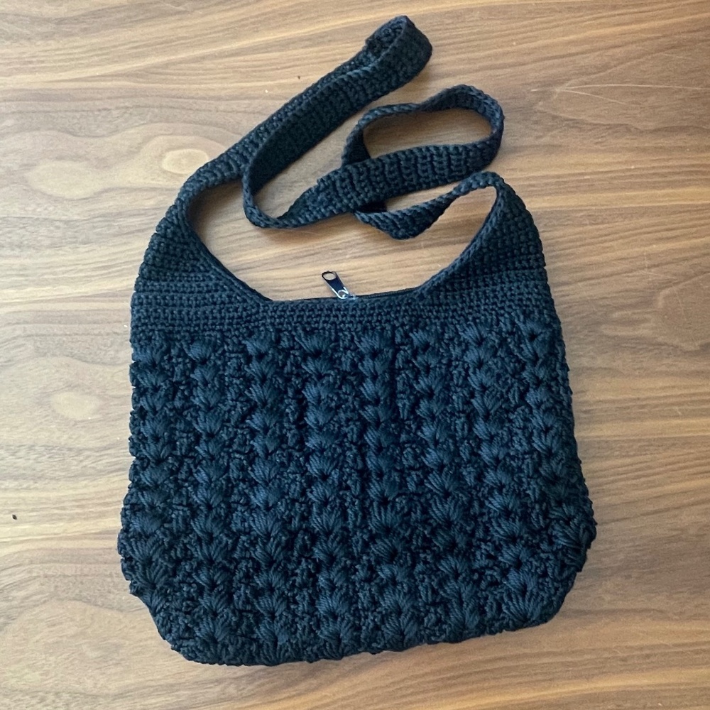 Black Crocheted/Woven Crossbody Purse